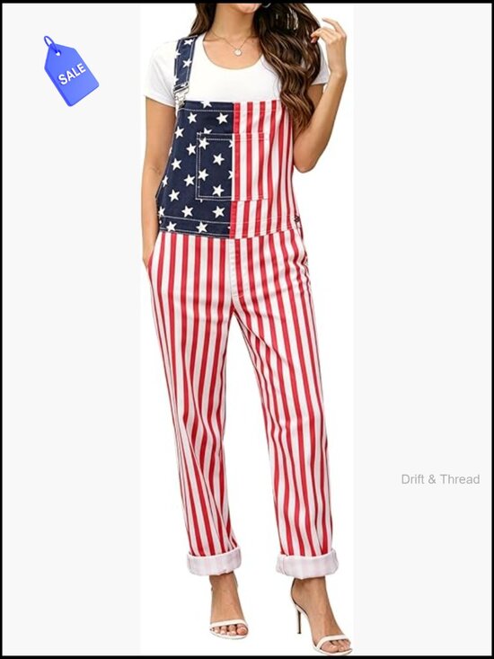 Denim - Women's Patriotic USA Overalls Stretch Cotton Bibs 250th Anniversary